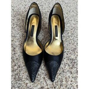 Caparros Pointed Toe 3.5"Heels Women's Sz 7B Navy Satin Upper Grate Condition
